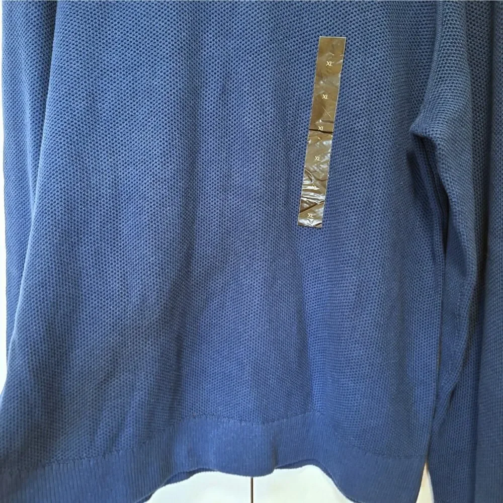 Banana Republic Mens Honeycomb Sweater Artic Ocean Combed Cotton Crew Neck XL